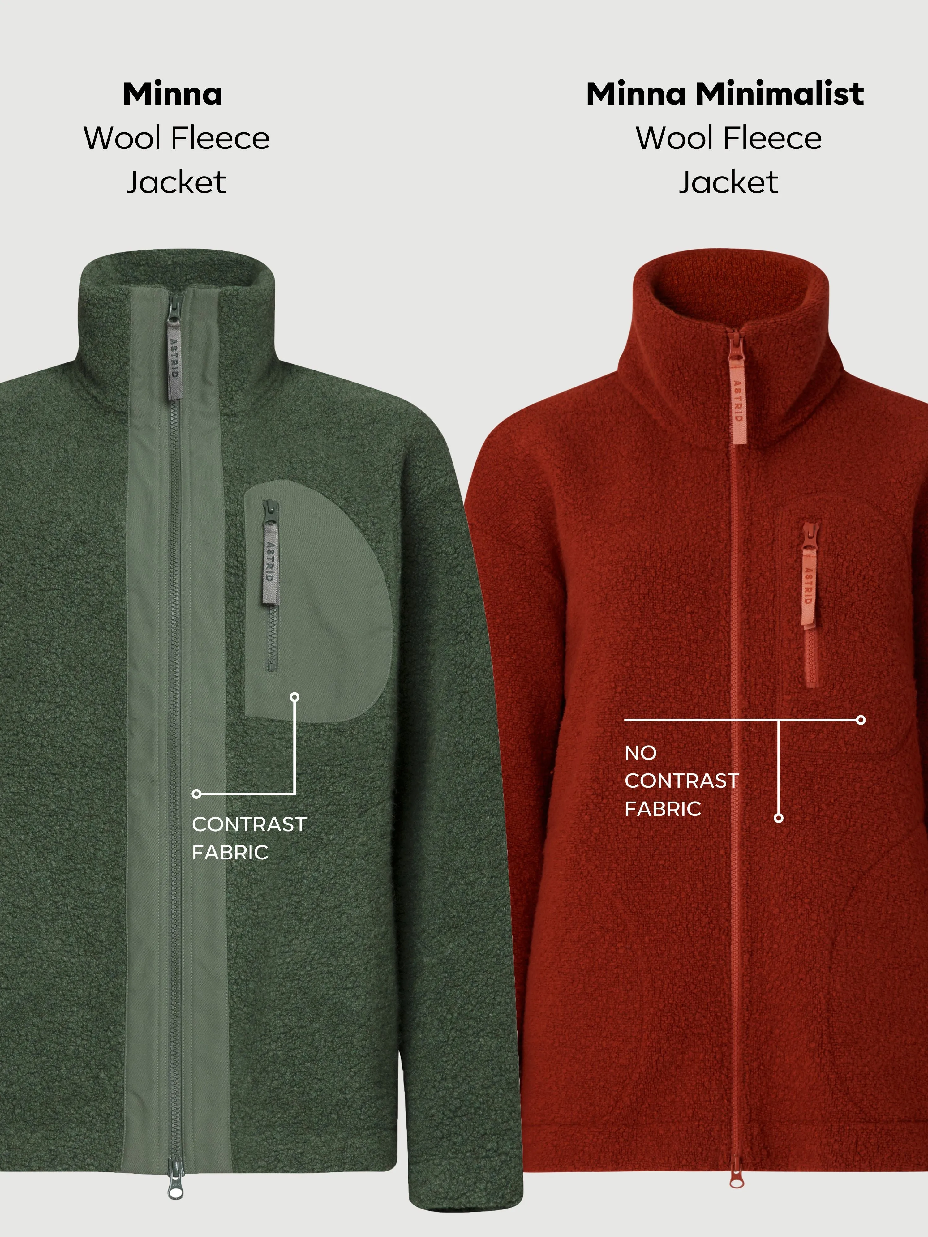 Minna Minimalist Wool Fleece Jacket Rust