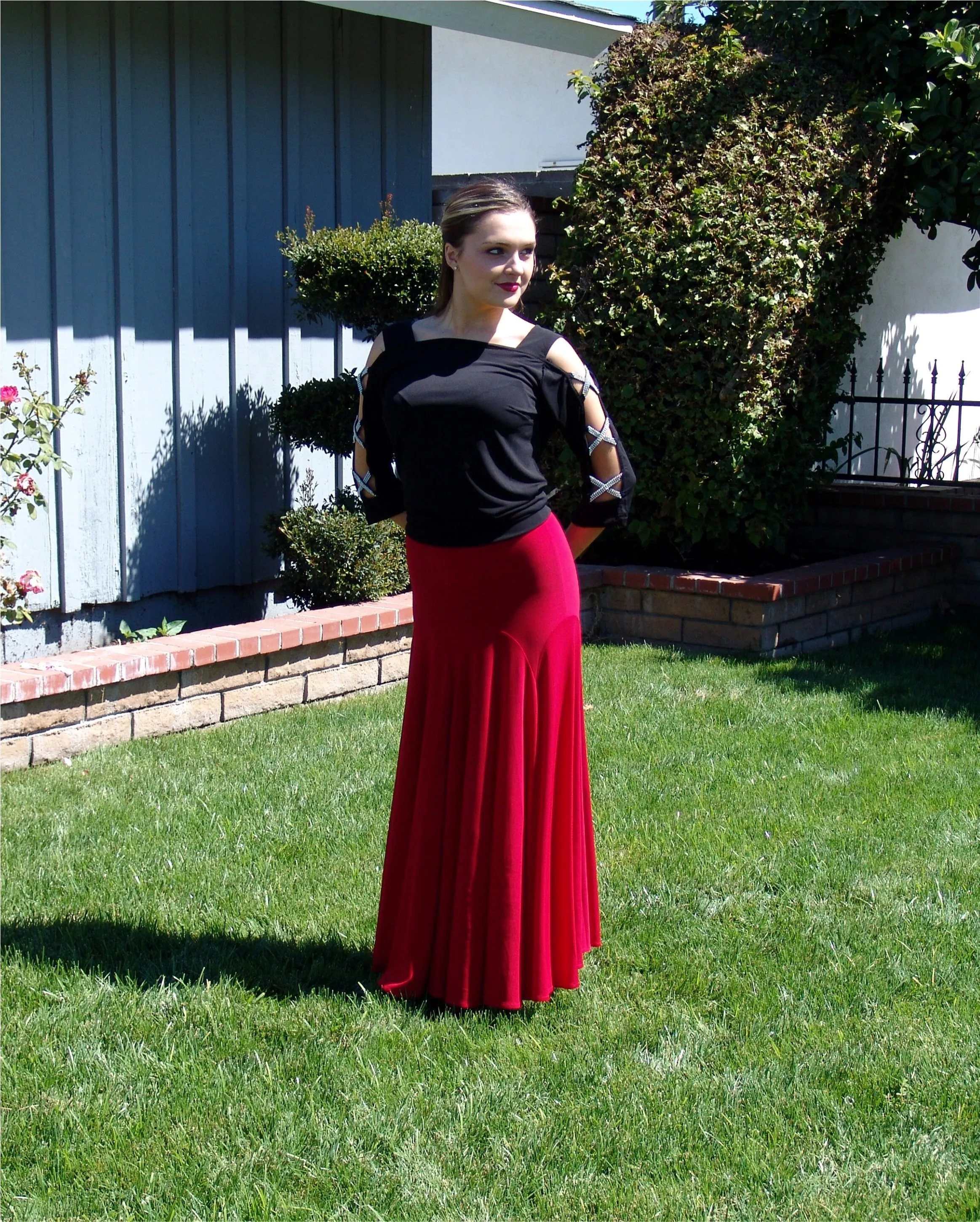 NUG 0065 Red Full Circle Standard Godet Skirt
