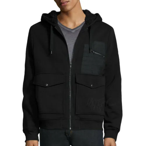 NWT Decree Men's Warm Sherpa lining Warm Winter Coat Black Hooded Fleece Jacket