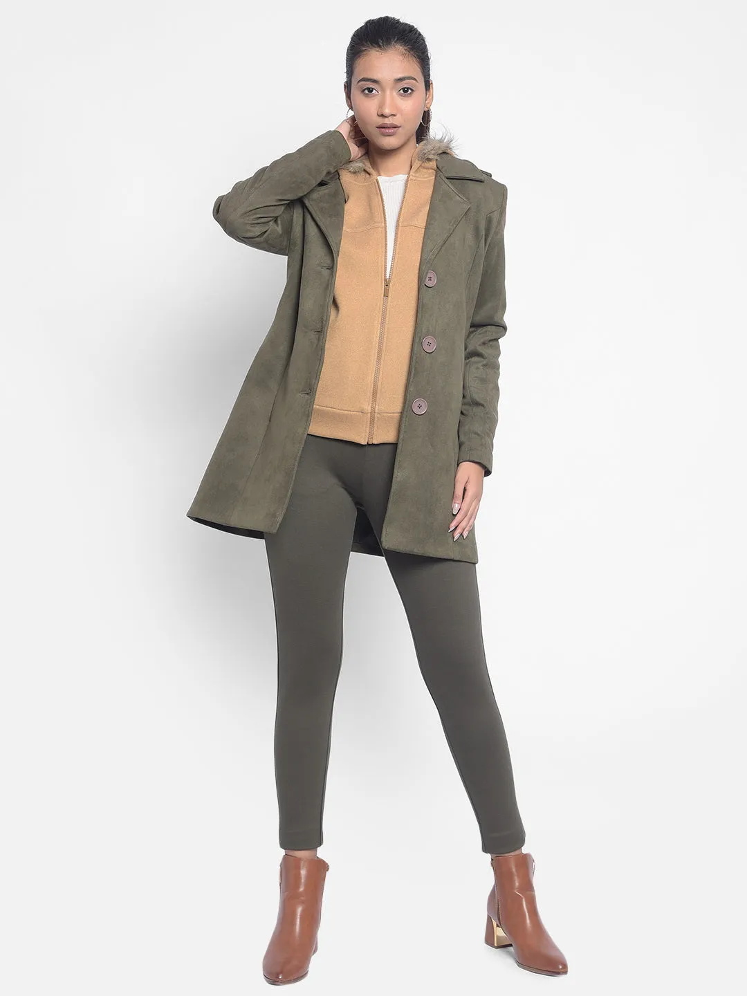 Olive Overcoat With Belt