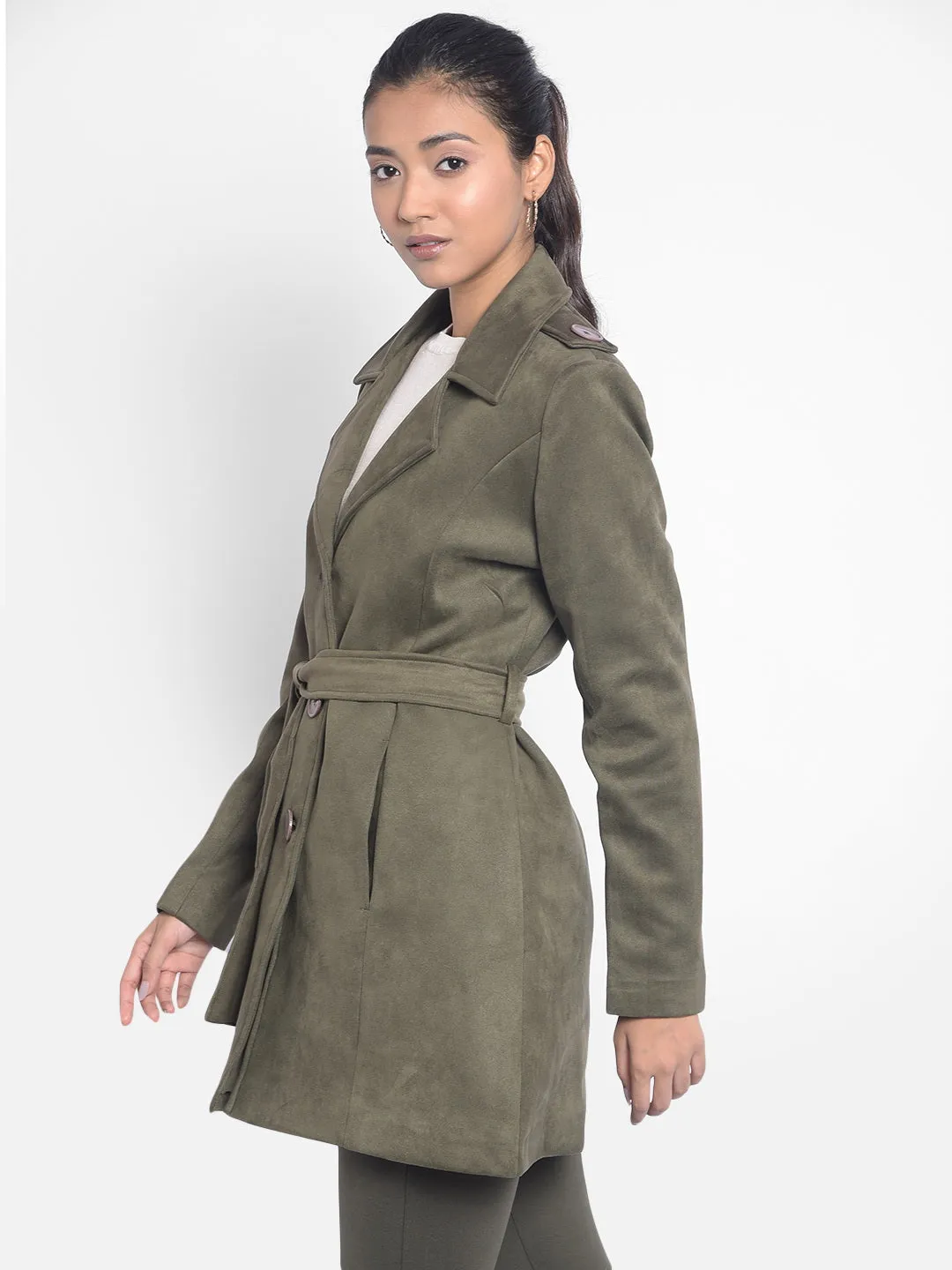 Olive Overcoat With Belt