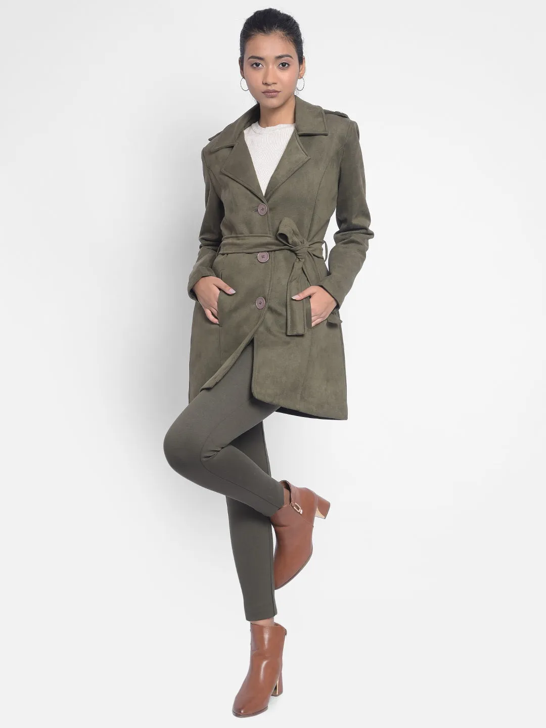 Olive Overcoat With Belt