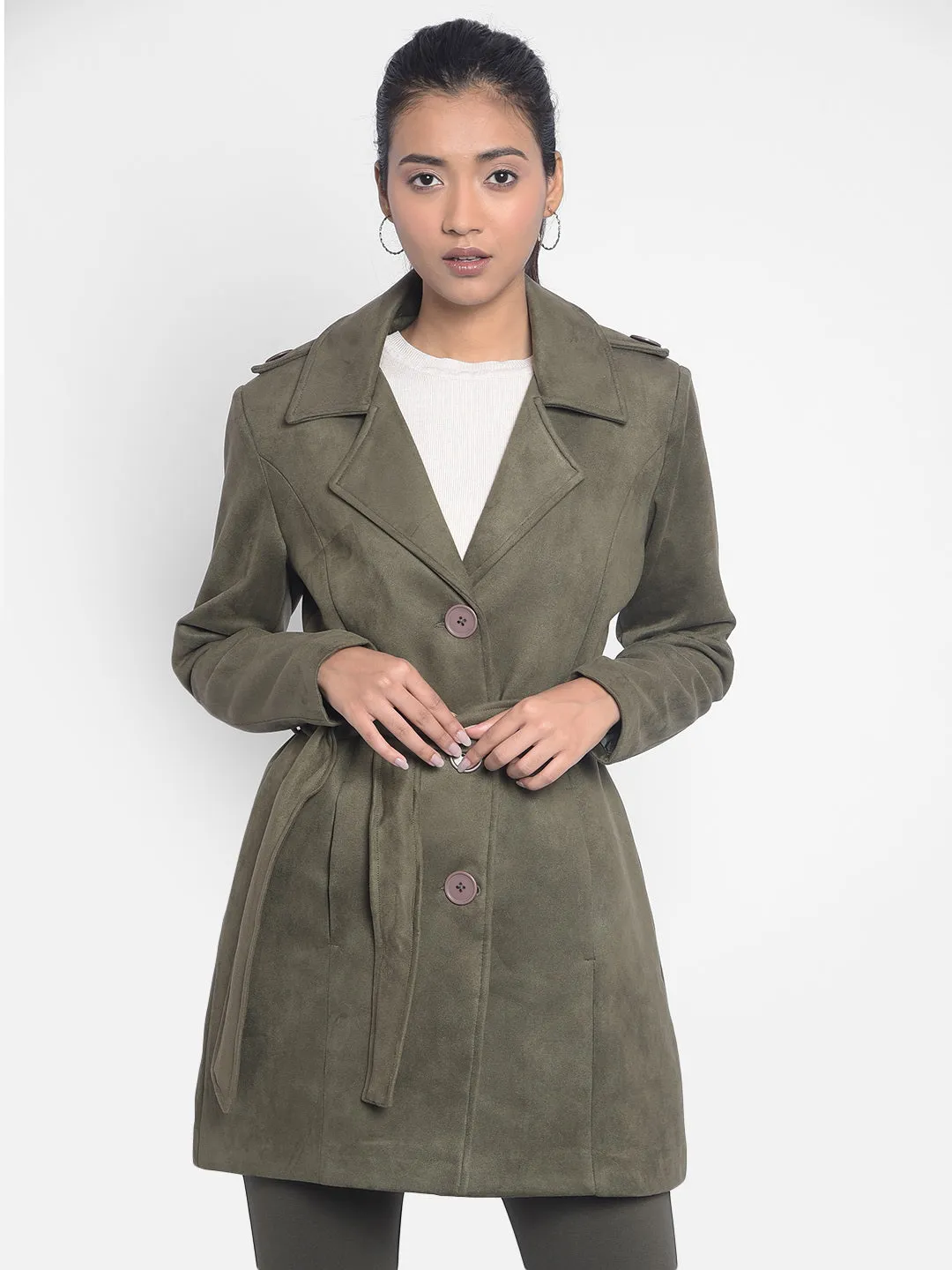 Olive Overcoat With Belt