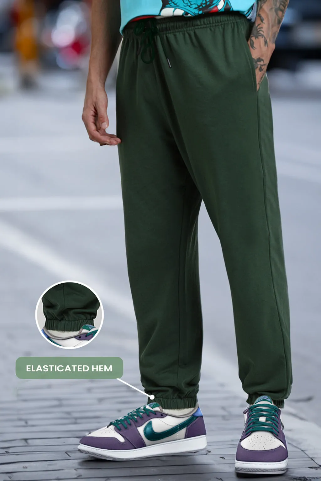 Olive Solid Baggy Fit Joggers