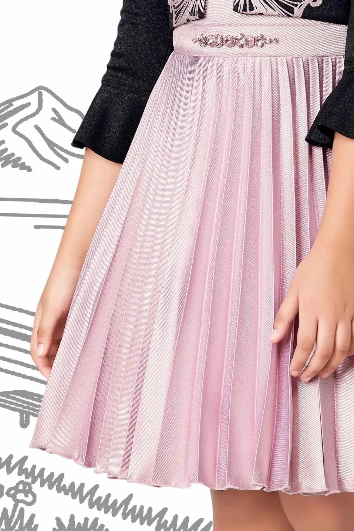 Onion Pink Frock With Black Printed Overcoat For Girls