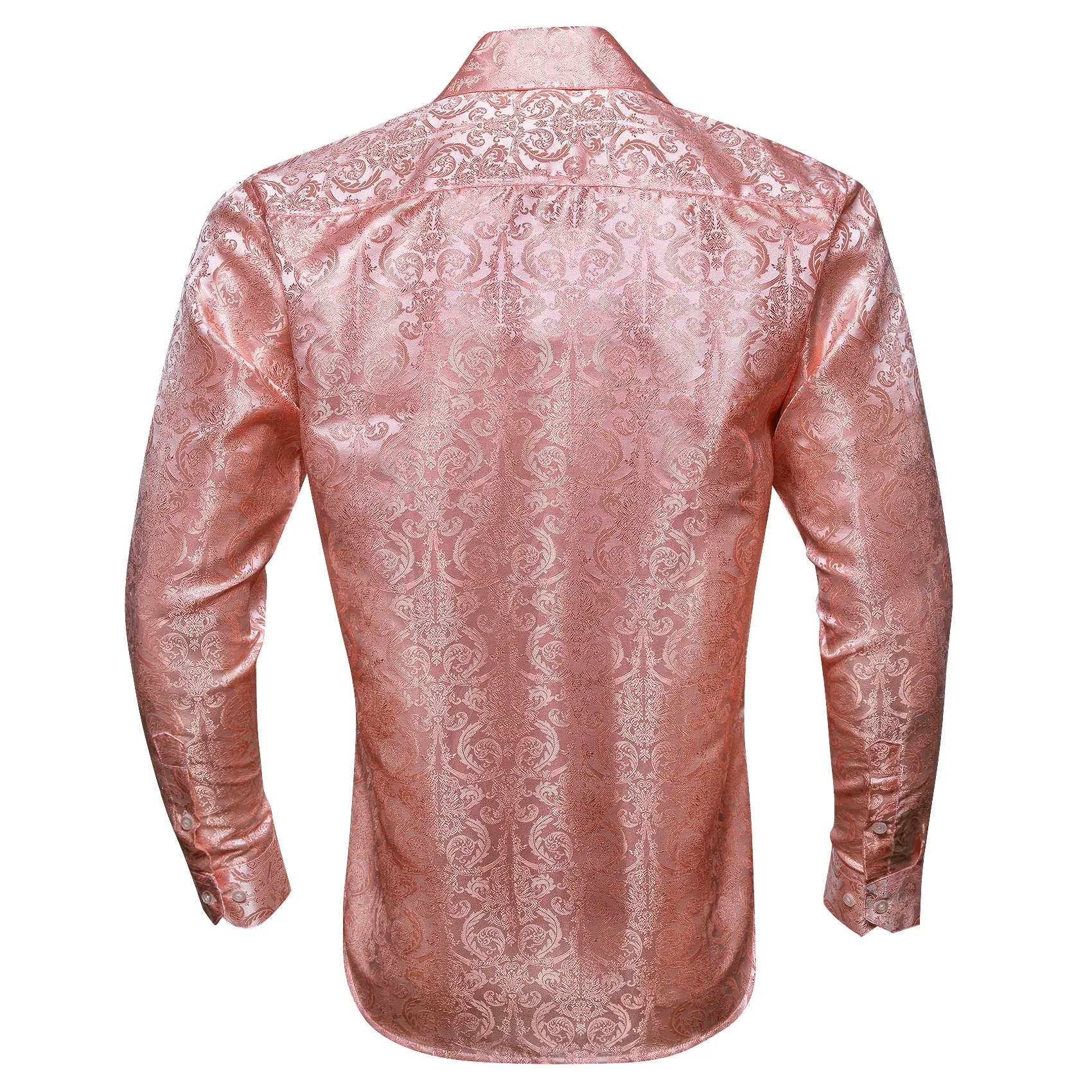 Pink Floral Pattern Silk Men's Long Sleeve Shirt
