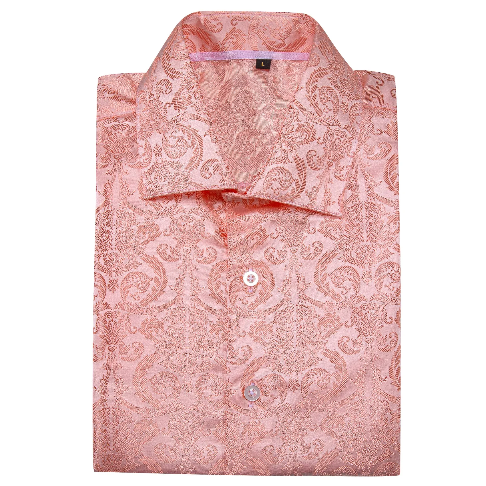 Pink Floral Pattern Silk Men's Long Sleeve Shirt