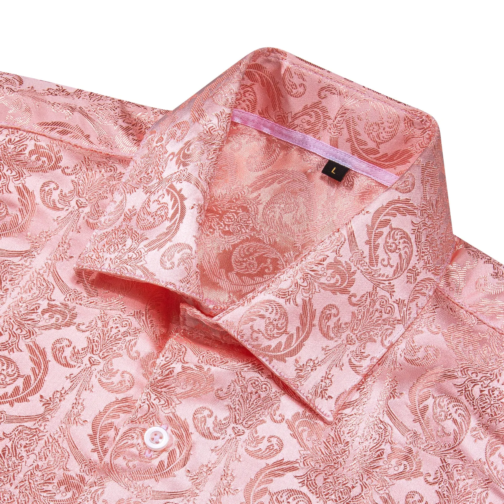 Pink Floral Pattern Silk Men's Long Sleeve Shirt