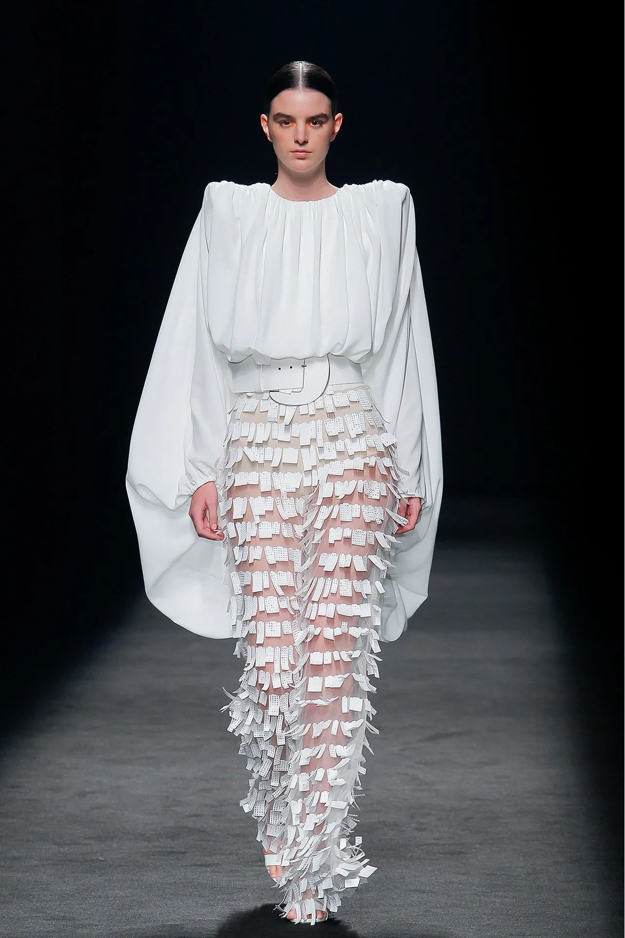 Pleated Blouse with Tulle Multilayered Flared Pants