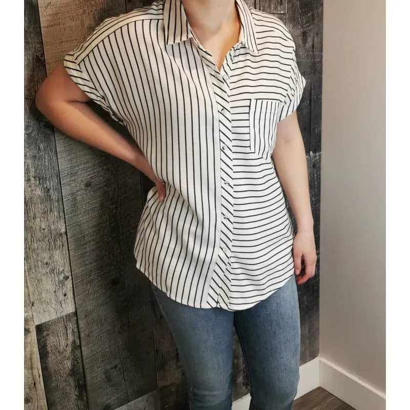 Point Zero Women's Short Sleeve Striped Blouse