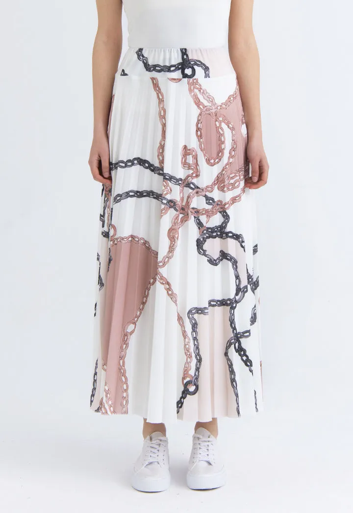 Printed Knit Pleated Long Skirt