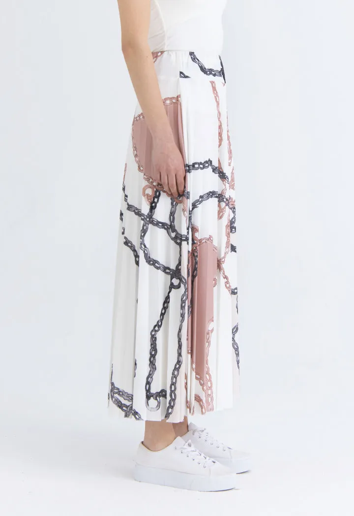 Printed Knit Pleated Long Skirt