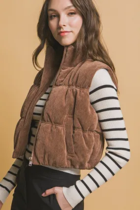 "Dreaming Of Fall" Light Brown Corduroy Puffer Vest