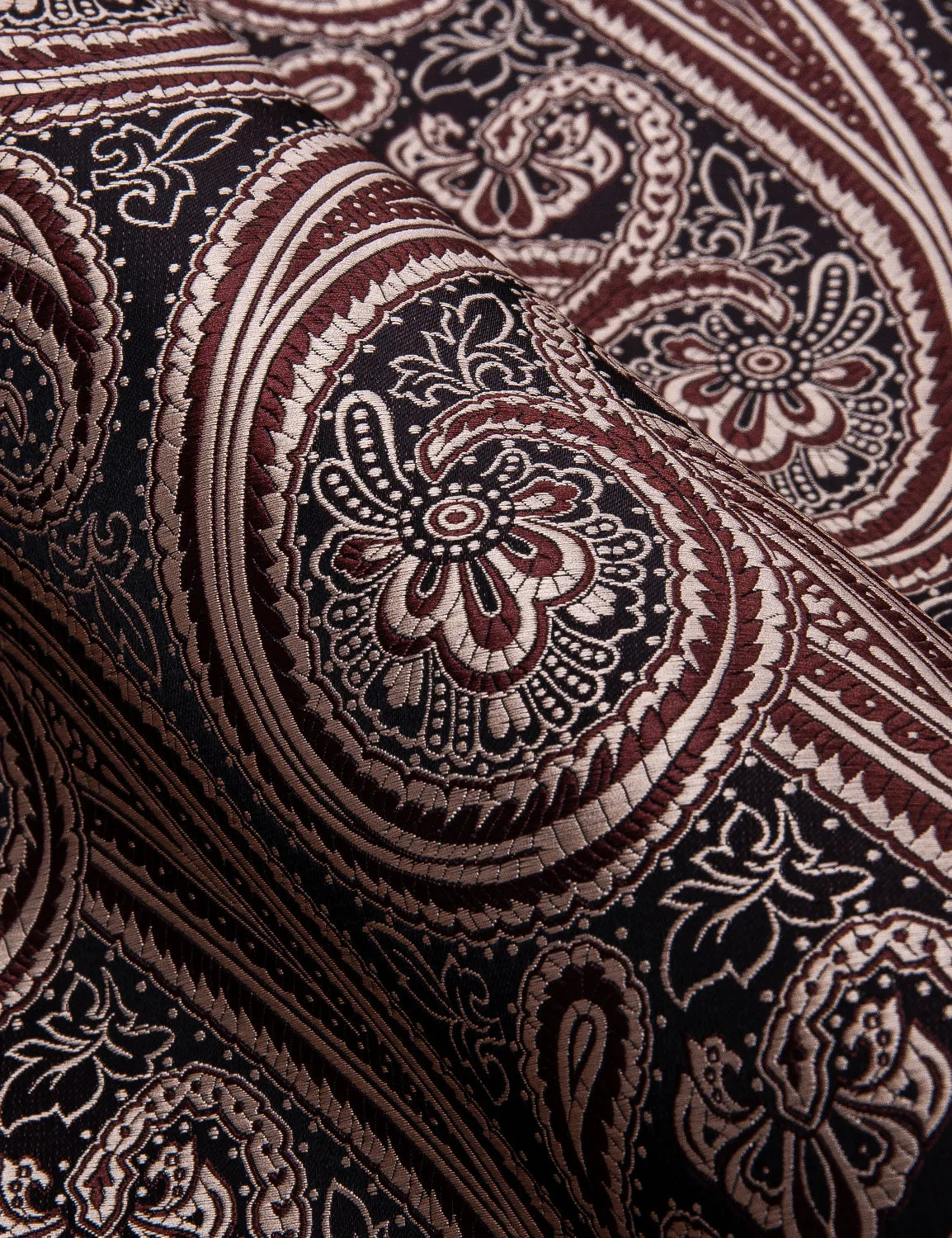 Red-brown Paisley Silk Men's Long Sleeve Shirt