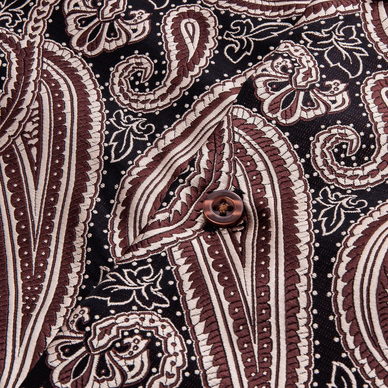 Red-brown Paisley Silk Men's Long Sleeve Shirt
