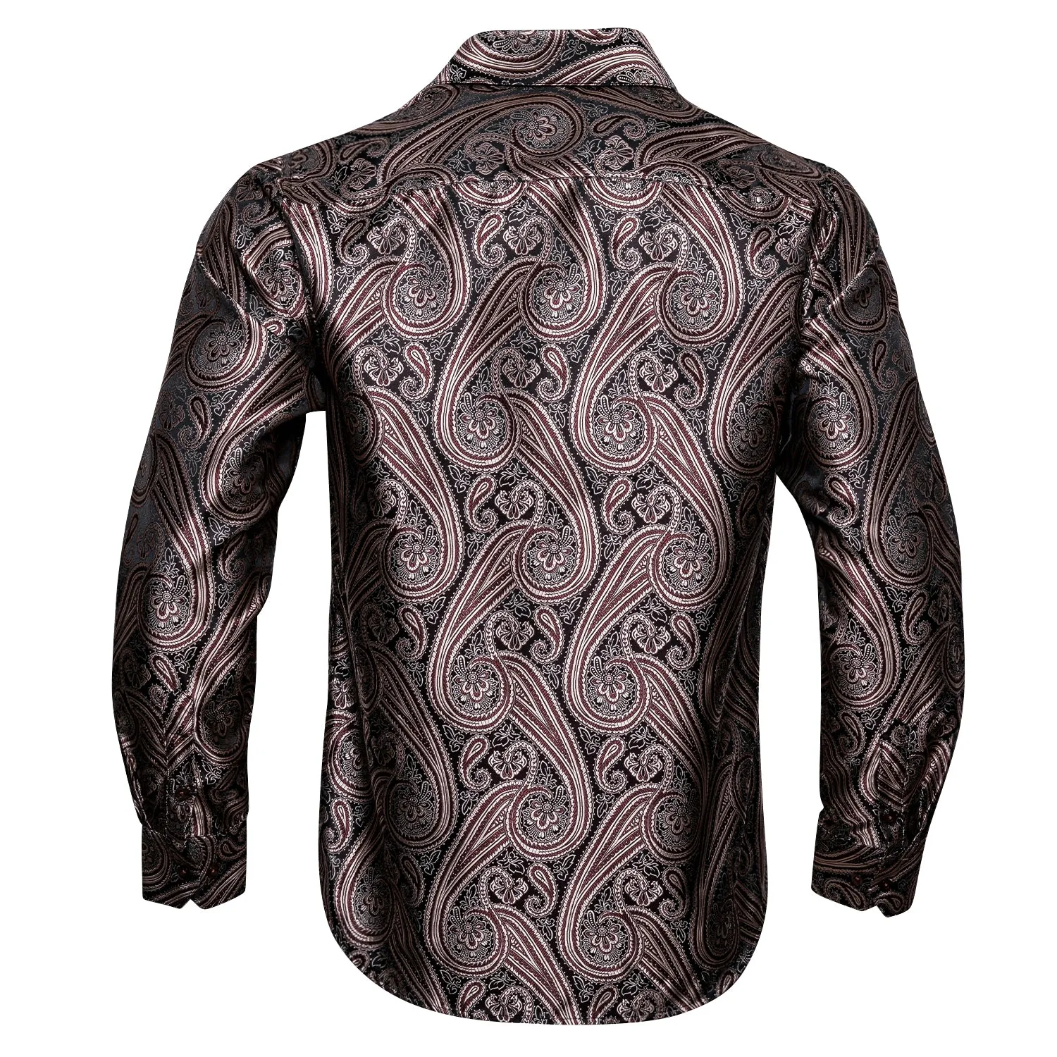 Red-brown Paisley Silk Men's Long Sleeve Shirt