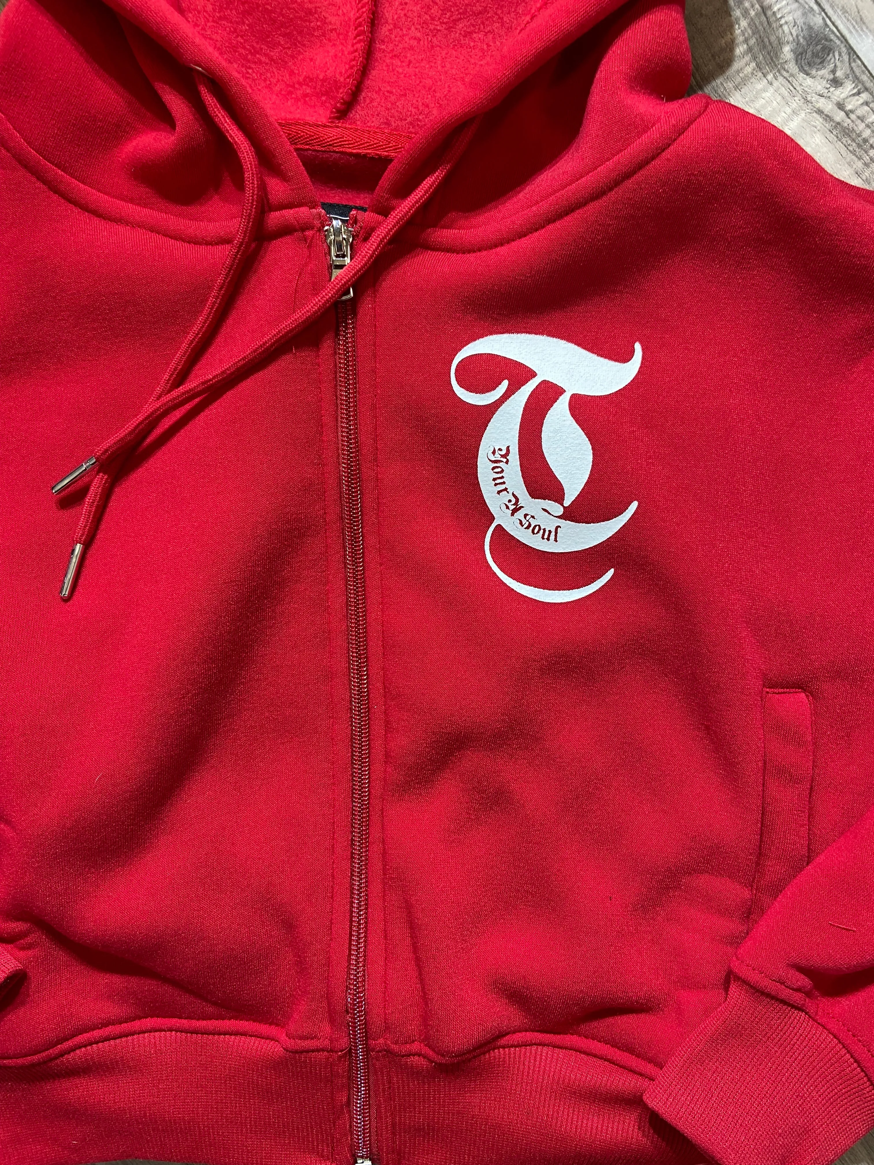 REDFOX "TRUST YOUR SOUL" FLEECE CROP JACKET W/ STACKED PANTS (RED)