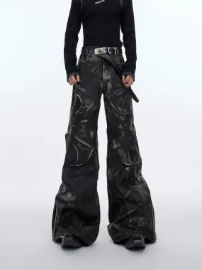 Retro Deconstruction Flared Leather Pants