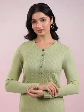 Sage Green Woolen Textured Straight Winter Kurta