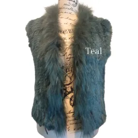 SALE genuine rabbit fur vest, TEAL size 10