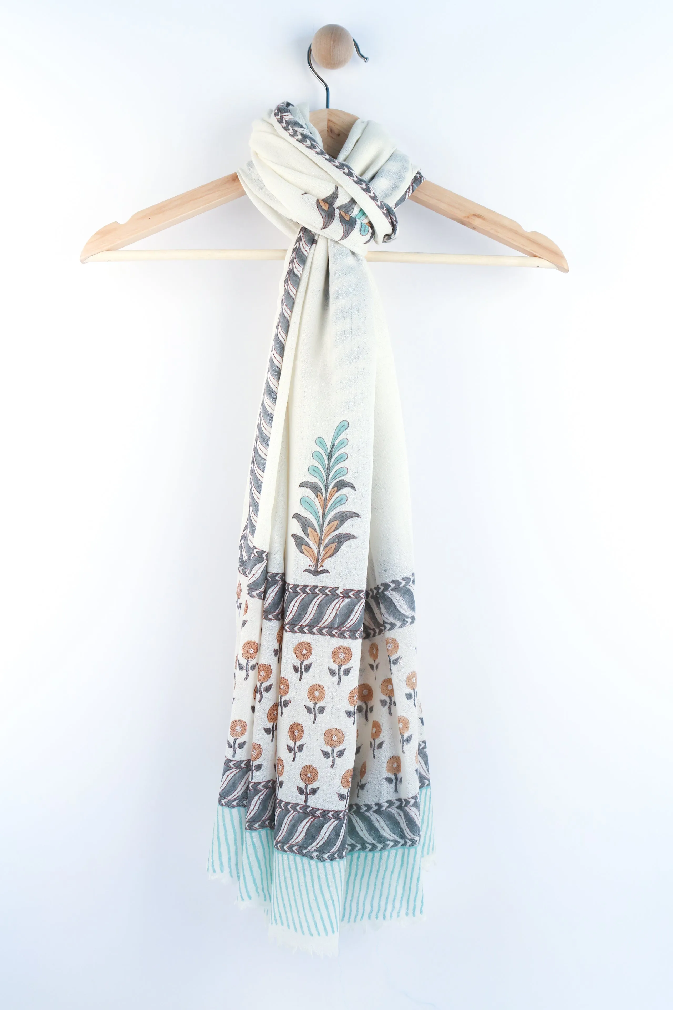 SCARF: Silk n Wool Handblock Printed