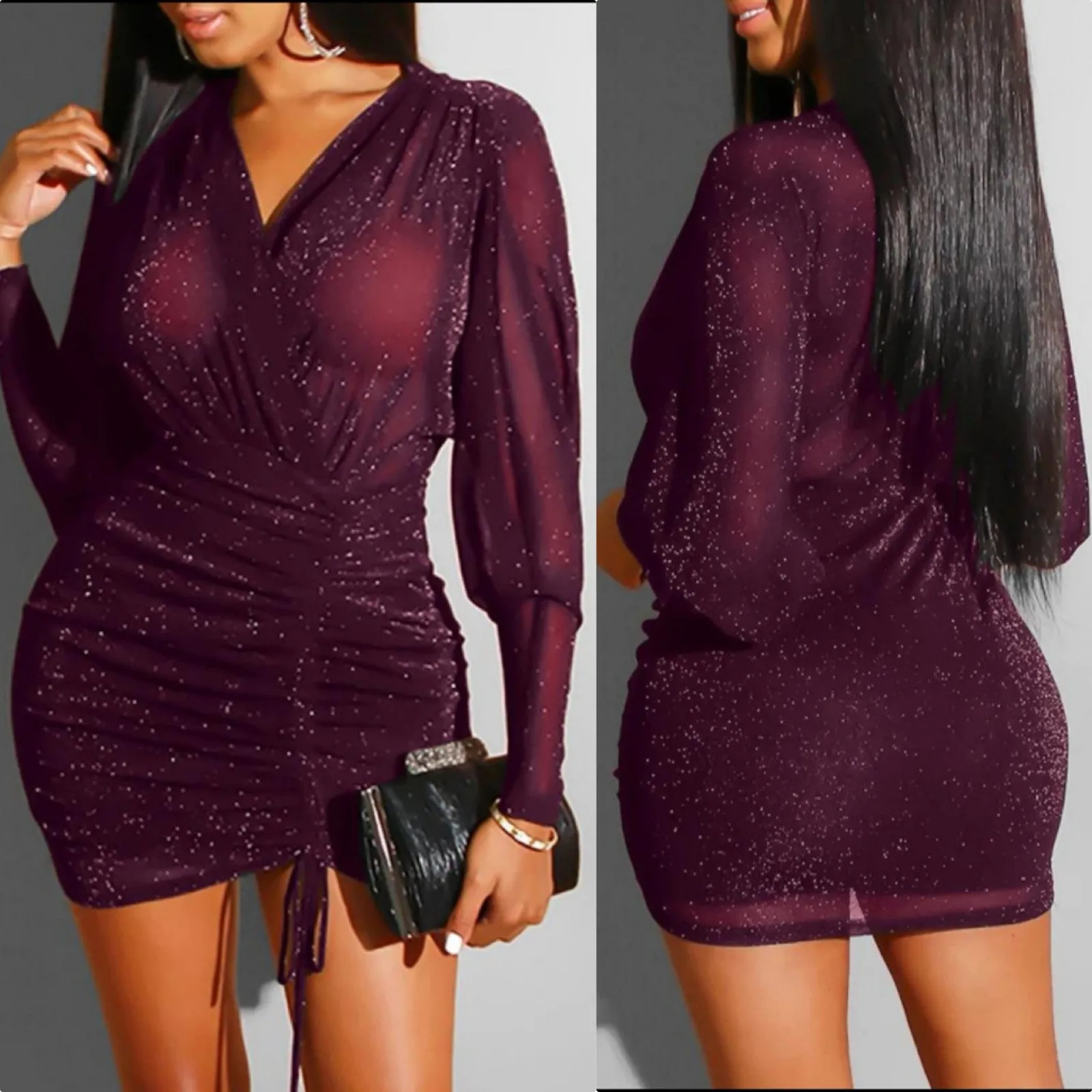 Sexy Mesh Glitter V Neck Dress