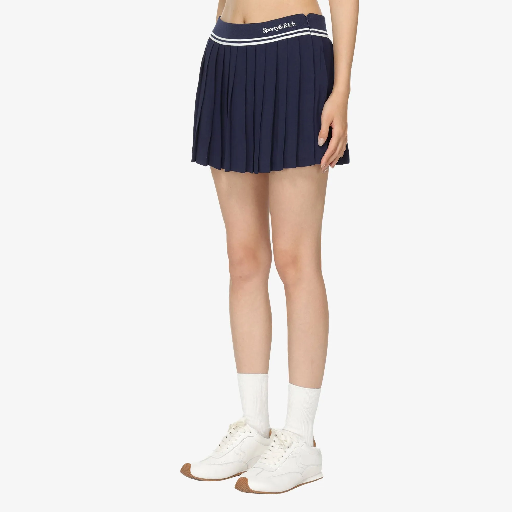 SPORTY & RICH | WMN'S ABIGAIL PLEATED SKIRT { NAVY/OFF WHITE