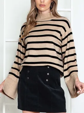 Striped Knit Turtleneck Sweater for Women