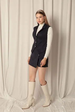 Suede Fabric Women's Navy Blue Vest