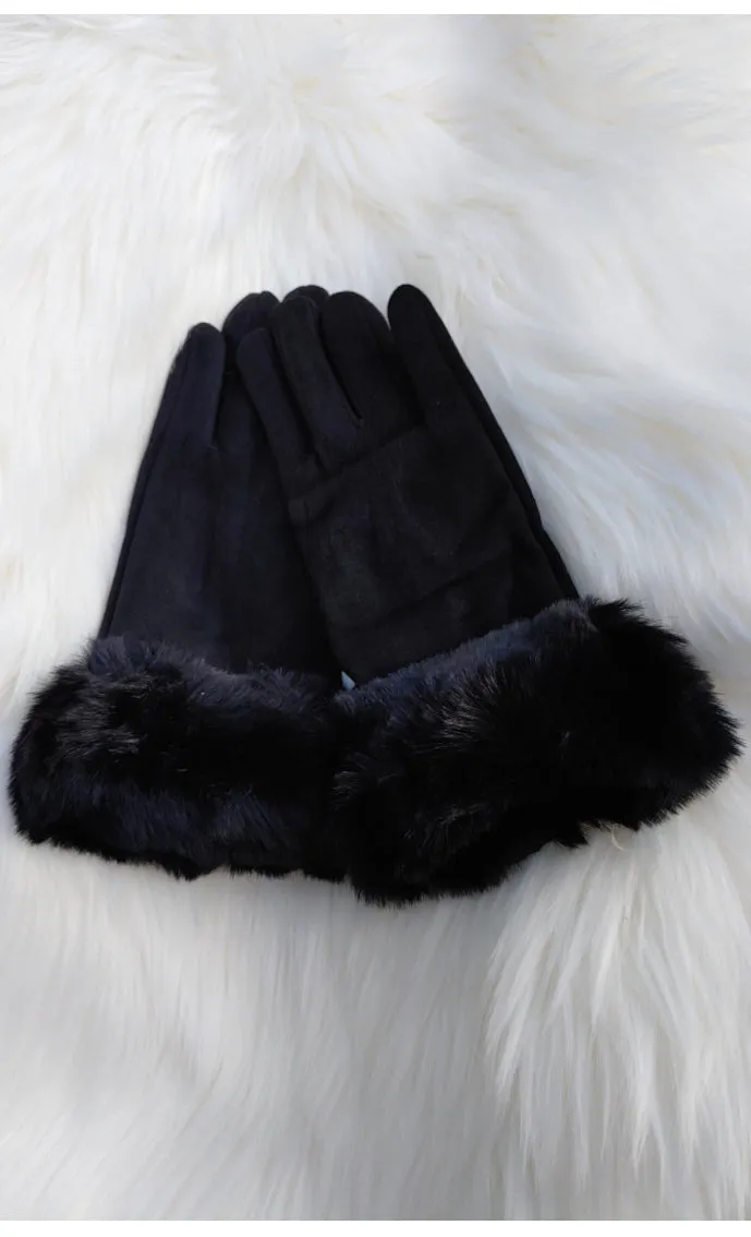 Suede Handschoenen zwart met touchscreen