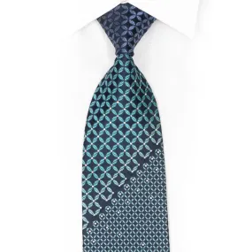 Teal Geometric On Navy Blue Rhinestone Tie