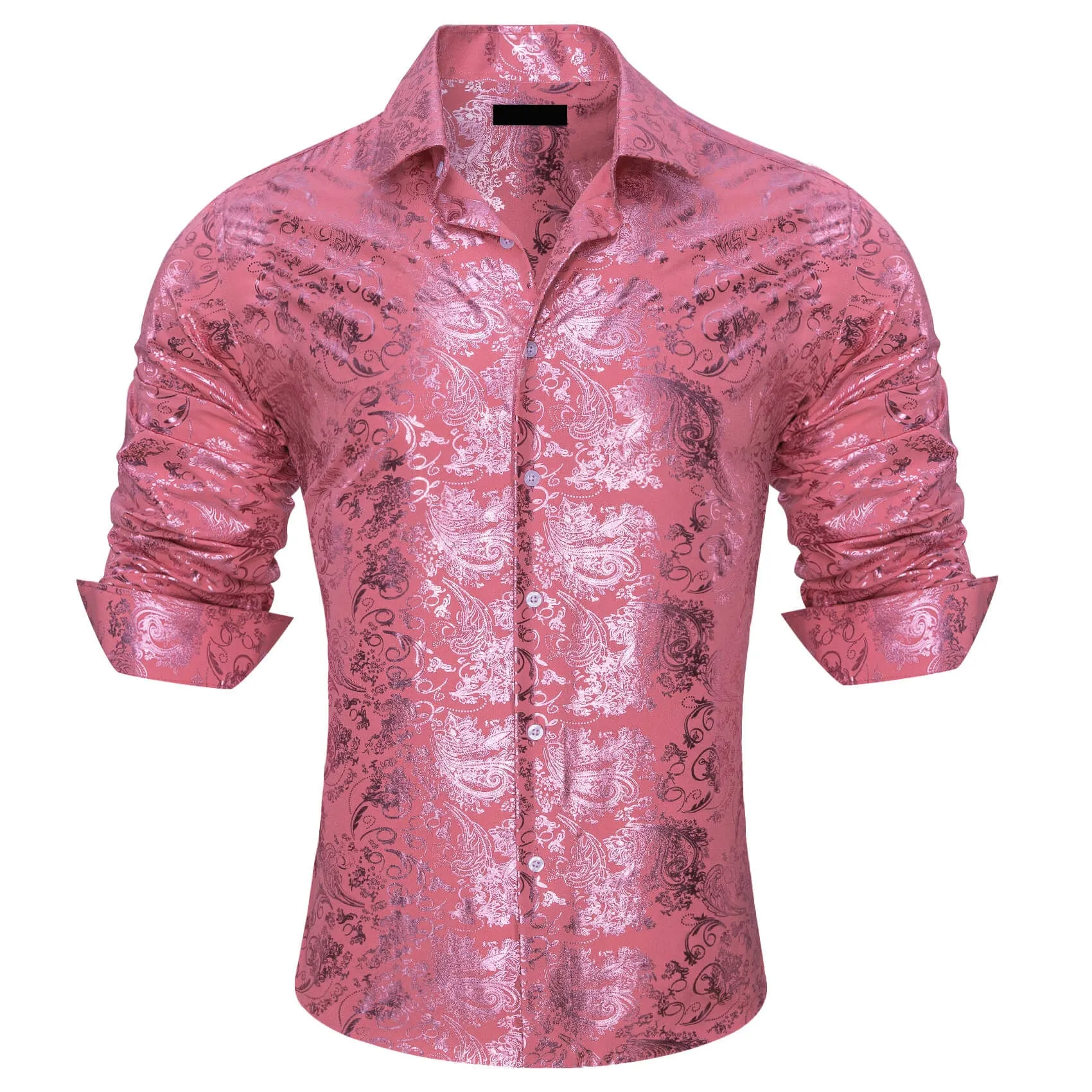 Ties2you Bronzing Shirt Men's Watermelon Pink Floral Silk Shirt