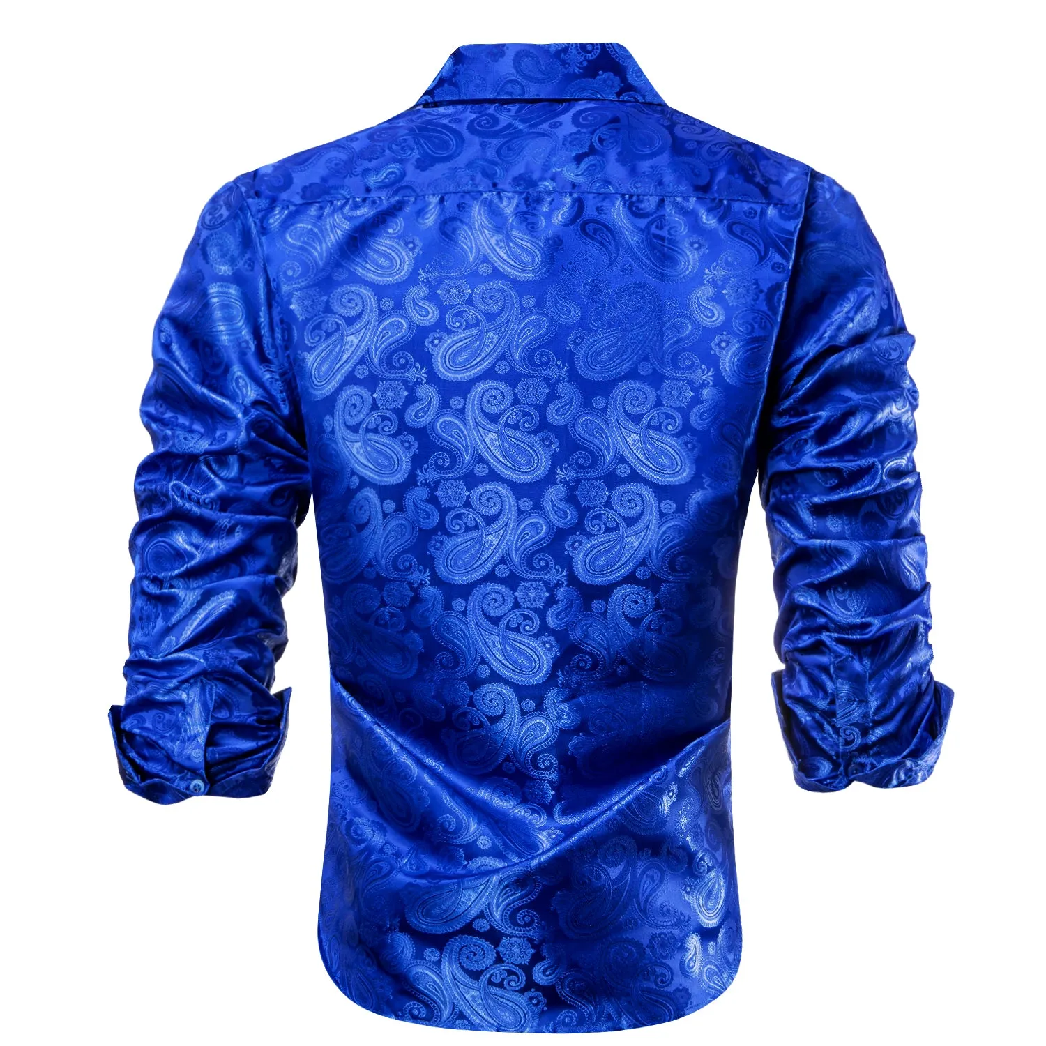 Ties2you Button Down Shirt Royal Blue Paisley Silk Men's Long Sleeve Shirt