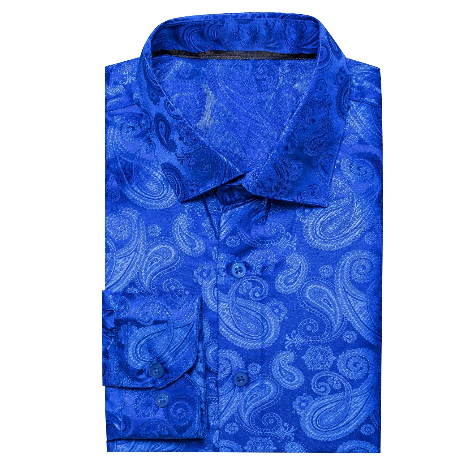 Ties2you Button Down Shirt Royal Blue Paisley Silk Men's Long Sleeve Shirt