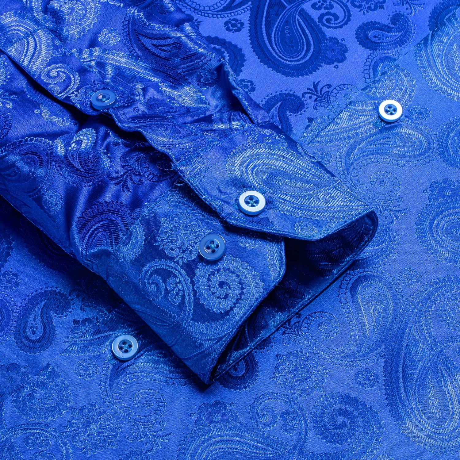 Ties2you Button Down Shirt Royal Blue Paisley Silk Men's Long Sleeve Shirt