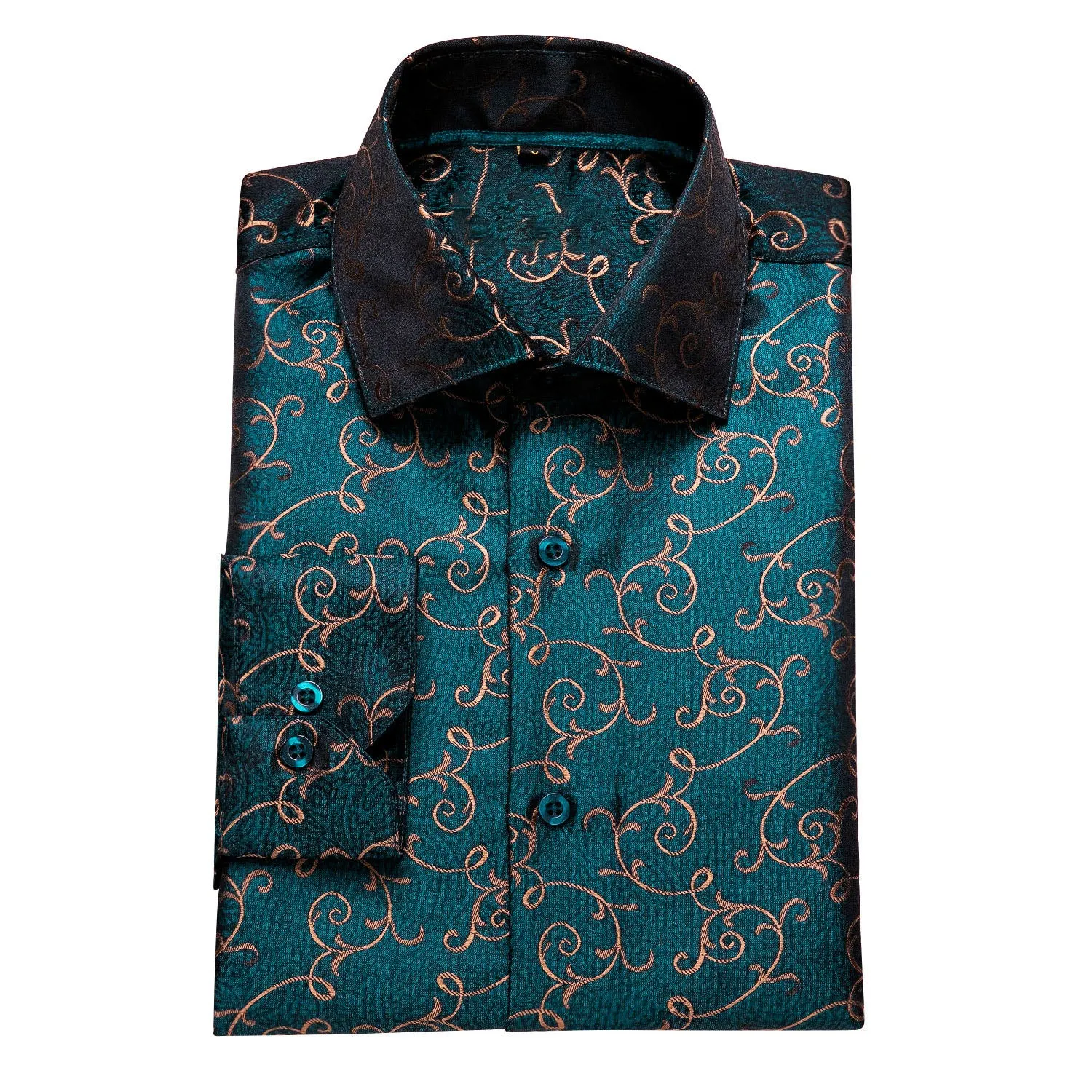 Ties2you Fashional Malachite Green Floral Silk Men's Long Sleeve Shirt