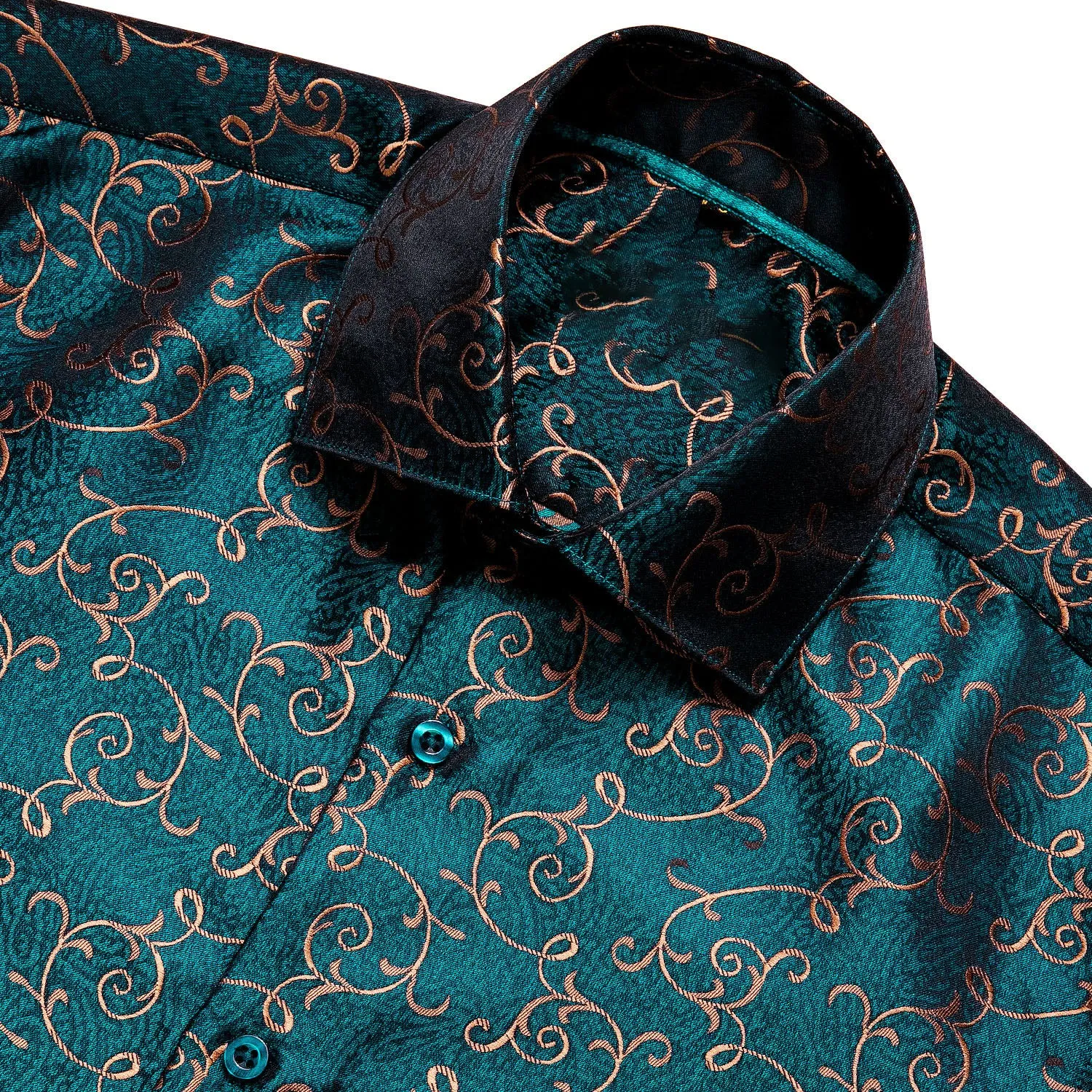 Ties2you Fashional Malachite Green Floral Silk Men's Long Sleeve Shirt