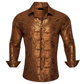Ties2you Men's Shirt Bronzing Floral Shirt Caramel Brown Silk Shirt