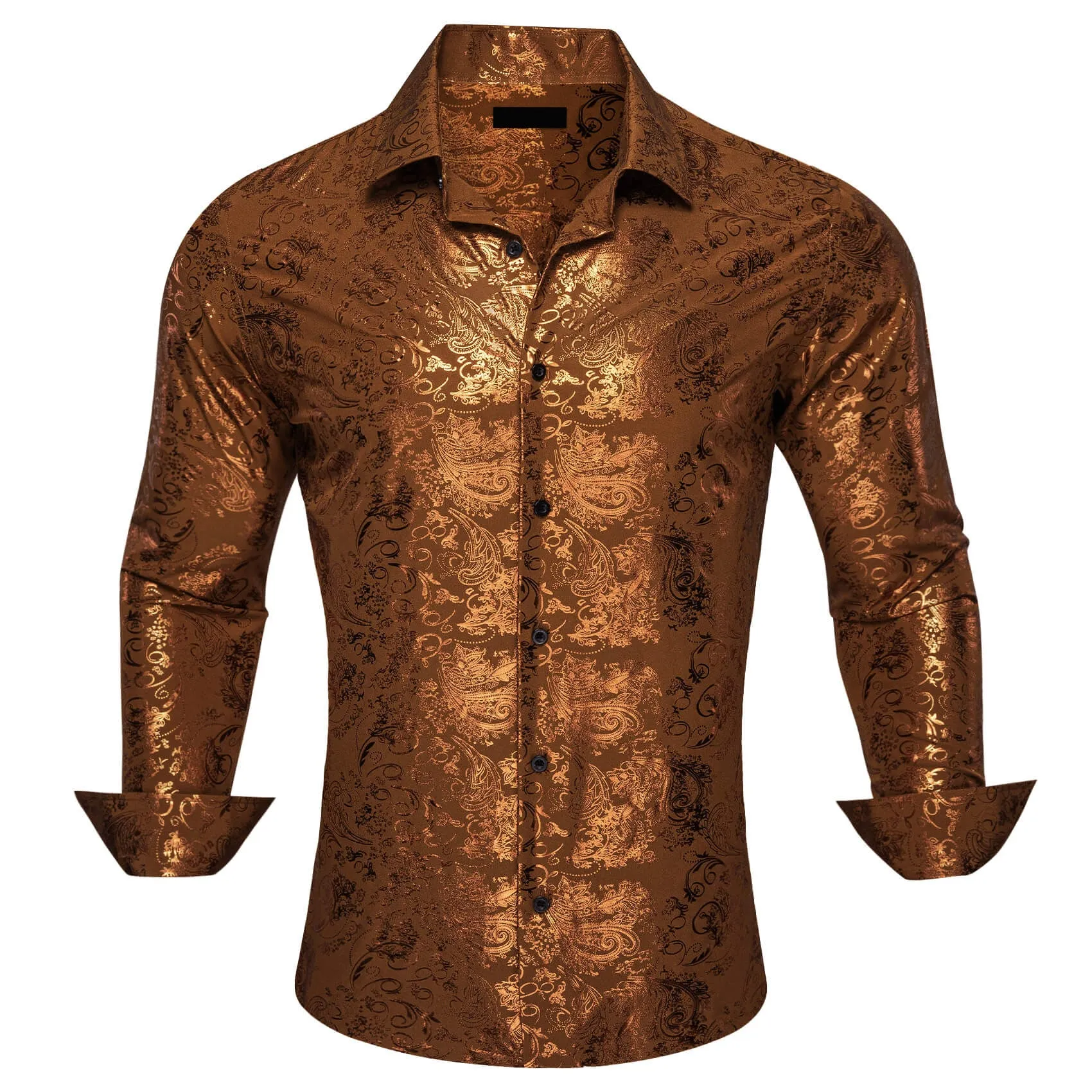 Ties2you Men's Shirt Bronzing Floral Shirt Caramel Brown Silk Shirt