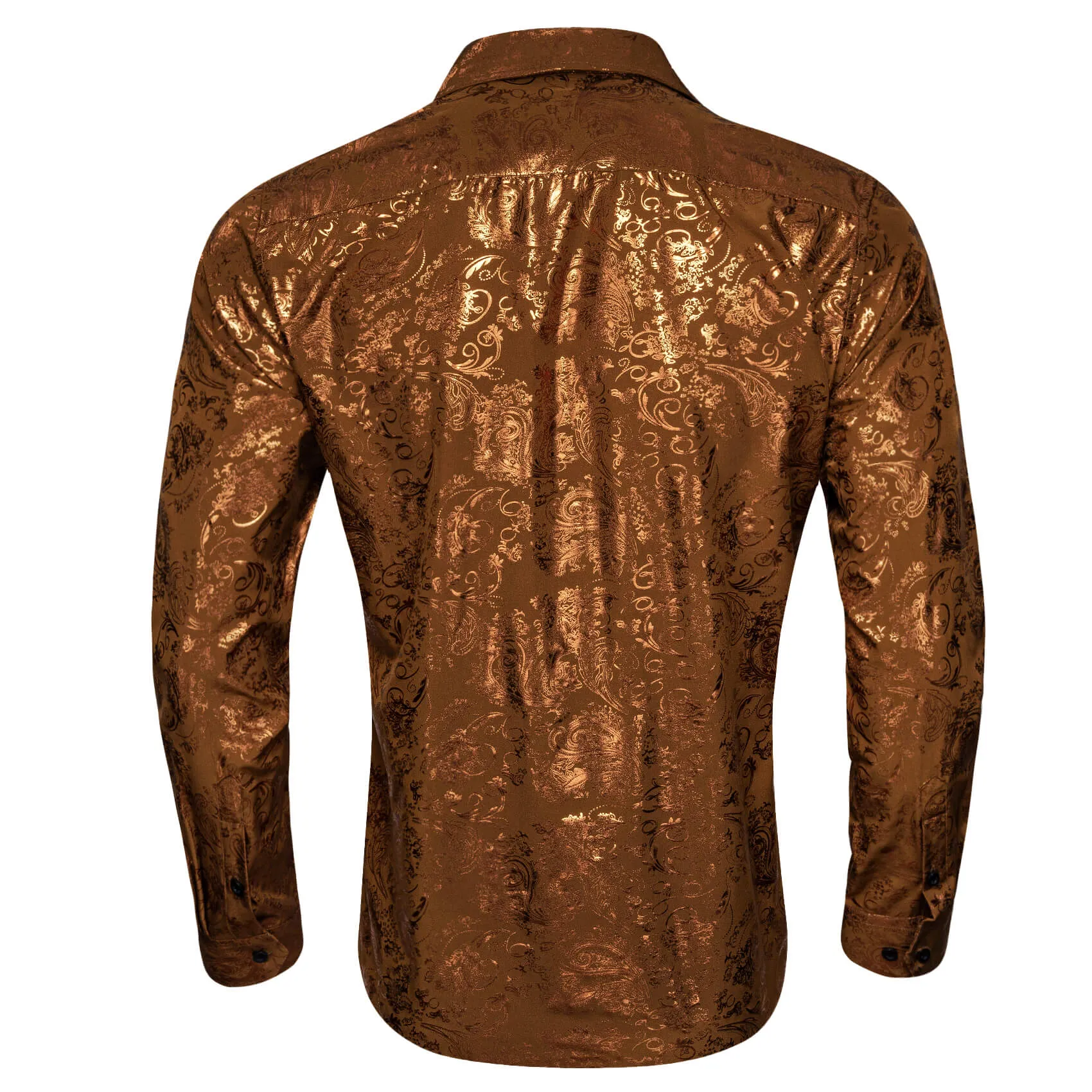 Ties2you Men's Shirt Bronzing Floral Shirt Caramel Brown Silk Shirt