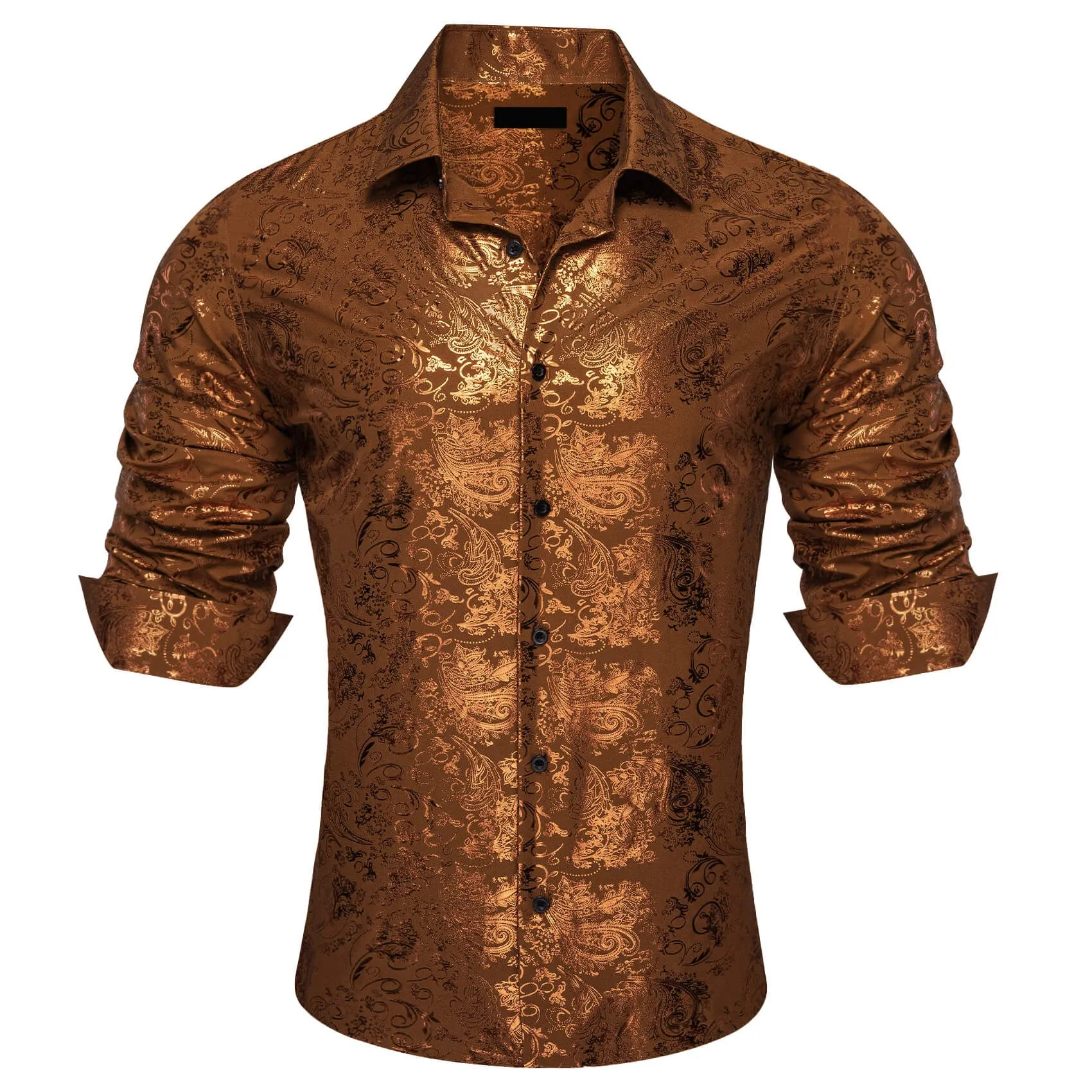 Ties2you Men's Shirt Bronzing Floral Shirt Caramel Brown Silk Shirt