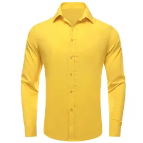 Ties2you Men's Shirt Golden Solid Silk Button Up Long Sleeve Shirt