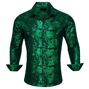 Ties2you Men's Shirt Silk Emerald Green Bronzing Floral Jacquard Shirt