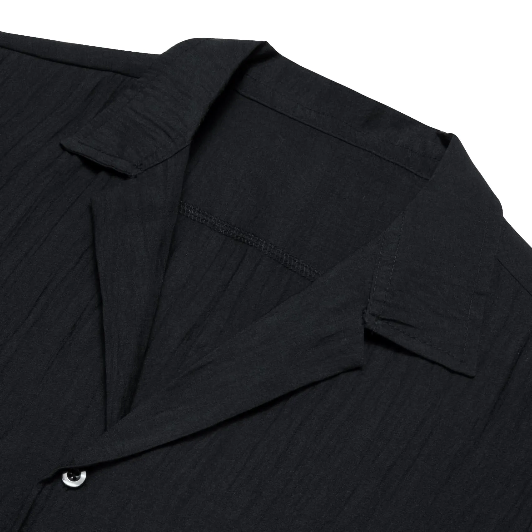 Ties2you Short Sleeve Shirt Black Solid Men's Silk Notched Collar Button Down Shirt