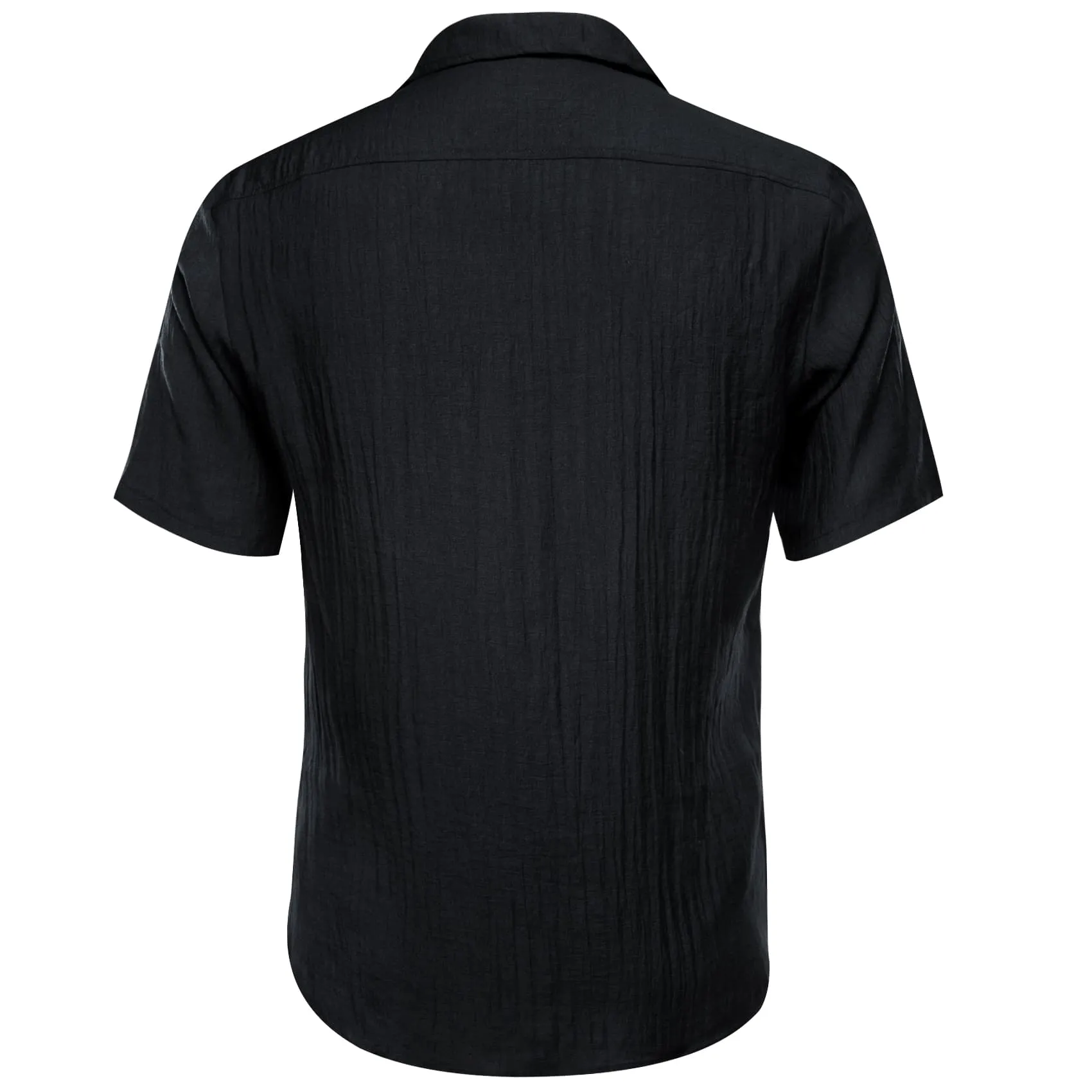 Ties2you Short Sleeve Shirt Black Solid Men's Silk Notched Collar Button Down Shirt