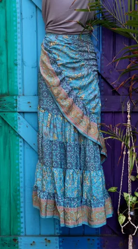 Upcycled Silk Wrap Around Flared Mexican Skirts