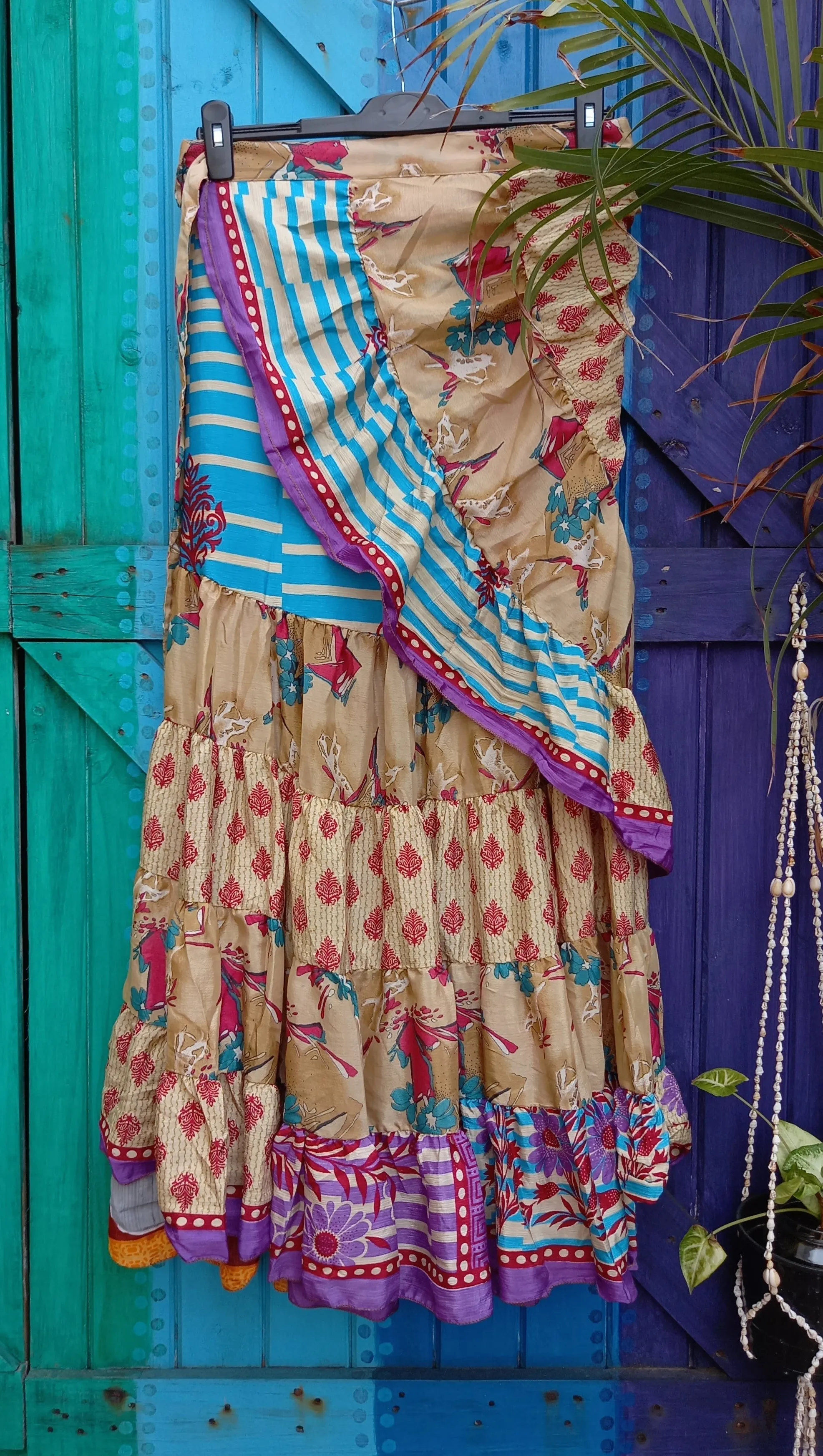 Upcycled Silk Wrap Around Flared Mexican Skirts
