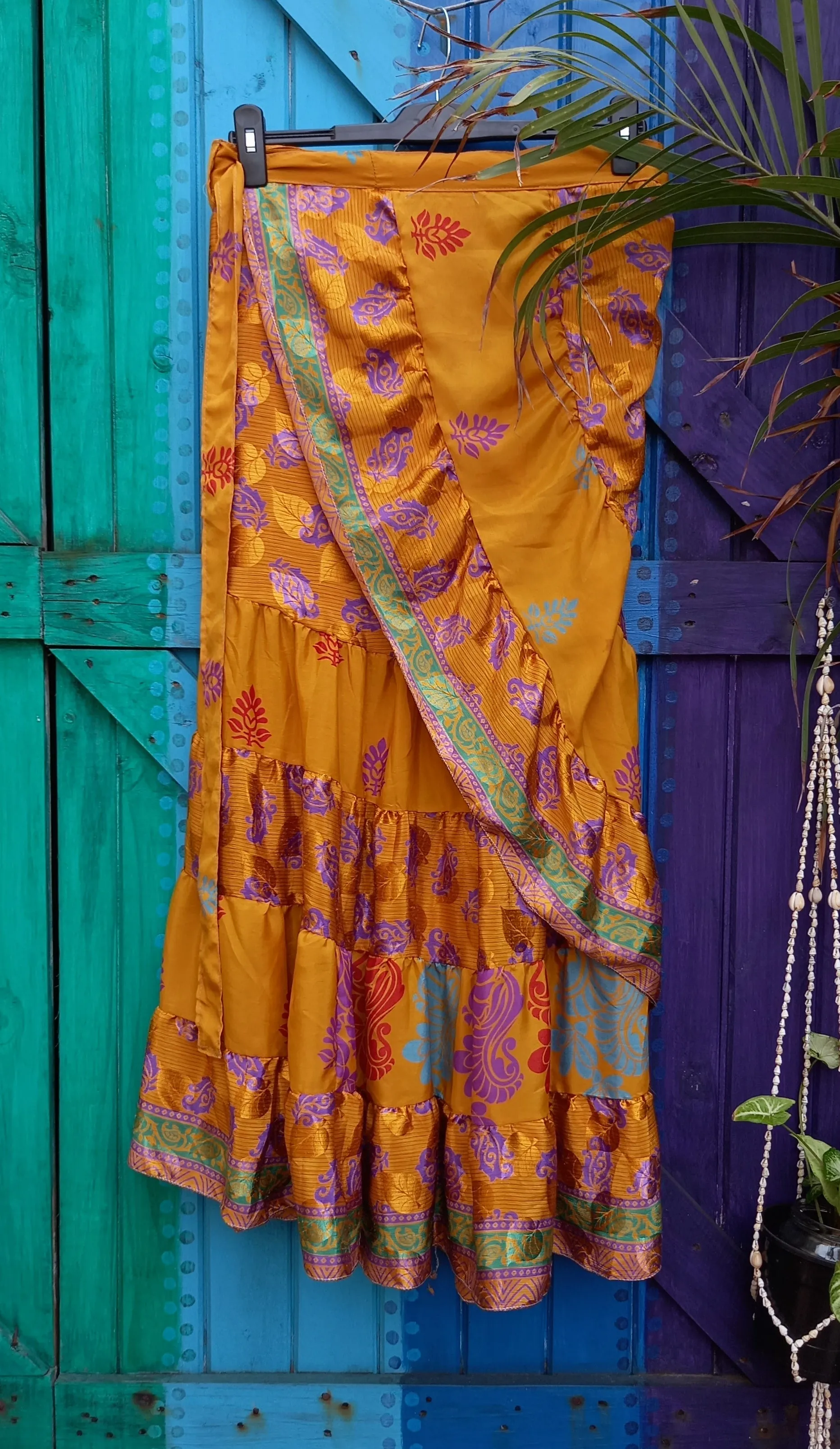 Upcycled Silk Wrap Around Flared Mexican Skirts