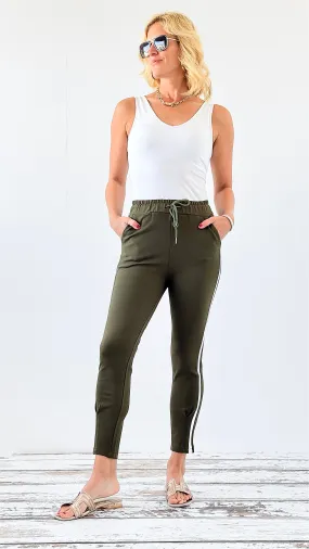 Urban Stripe Italian Joggers- Olive/White
