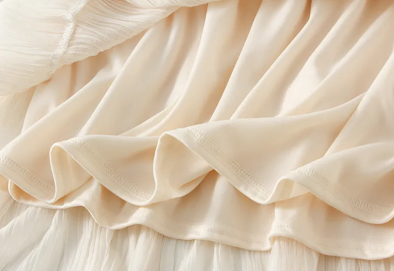 Wave Pleated Mesh Stitching Lace Skirt